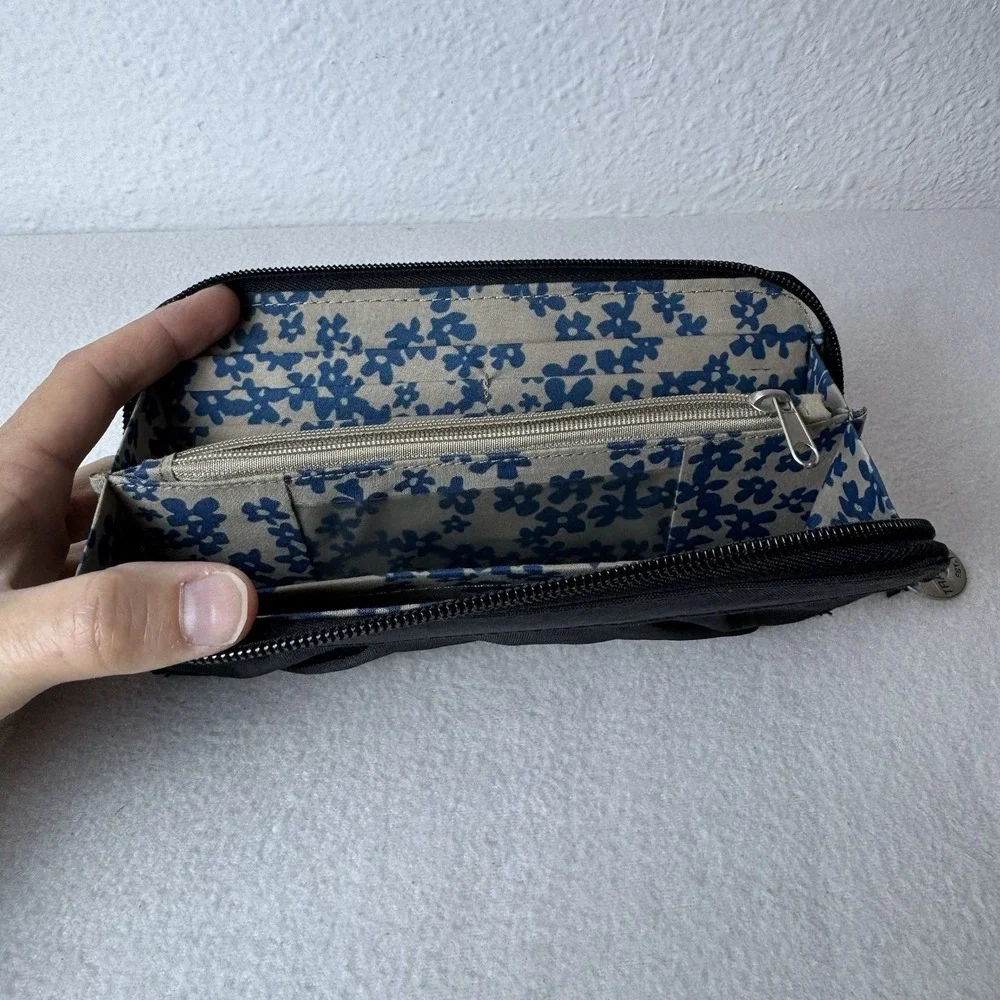 Travelon RFID Blocking Zip Around Nylon Wallet Black Card Slots Coin Pocket ID